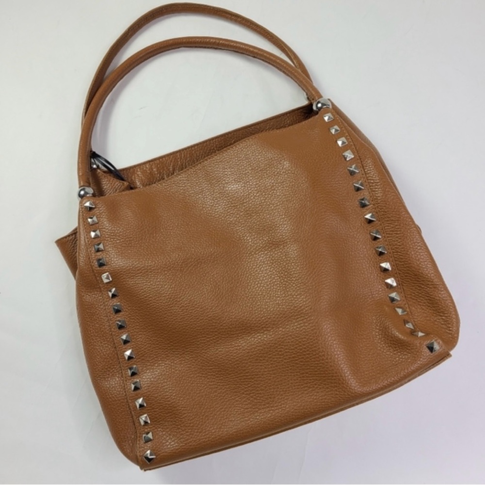 Renata Corsi Cognac Leather Studded Bag